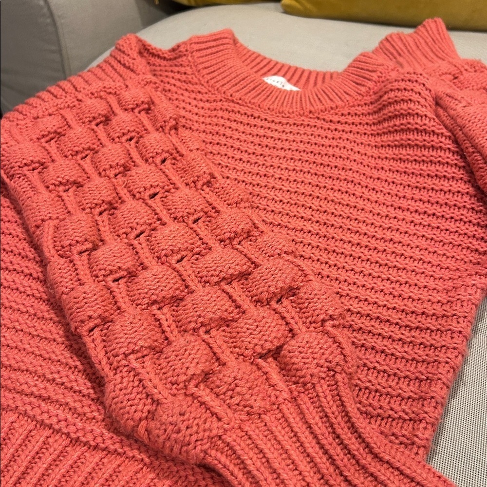 Elodie Oversized Chunky Bubble Knit Salmon Pink Crewneck Sweater Women's Size XS - Picture 9 of 9